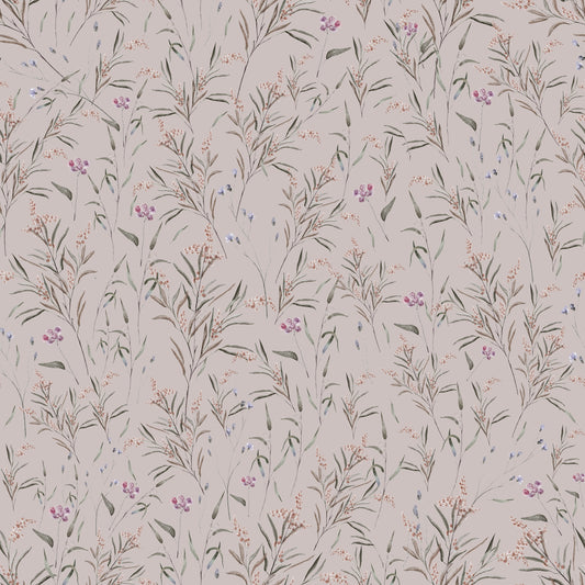 Papier peint gris d'été - Prairie de printemps - Rose