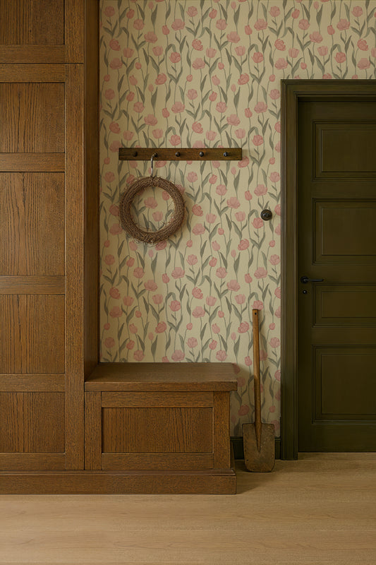 Summer Gray Wallpaper - Fjädra - Rose Pink