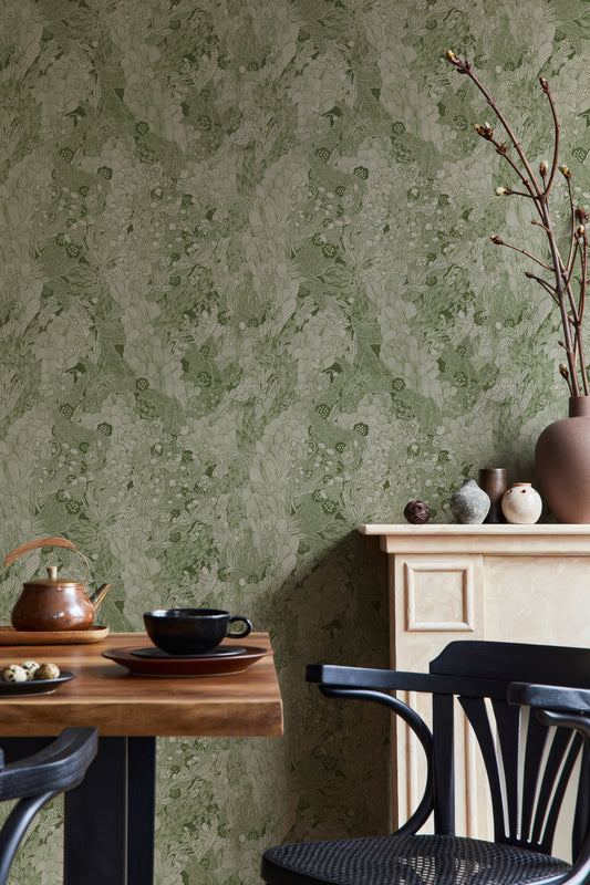Papier peint gris d'été - Fourré - Vert