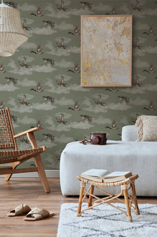 Summer Gray Wallpaper - Voyage, Petit - Laurel Green
