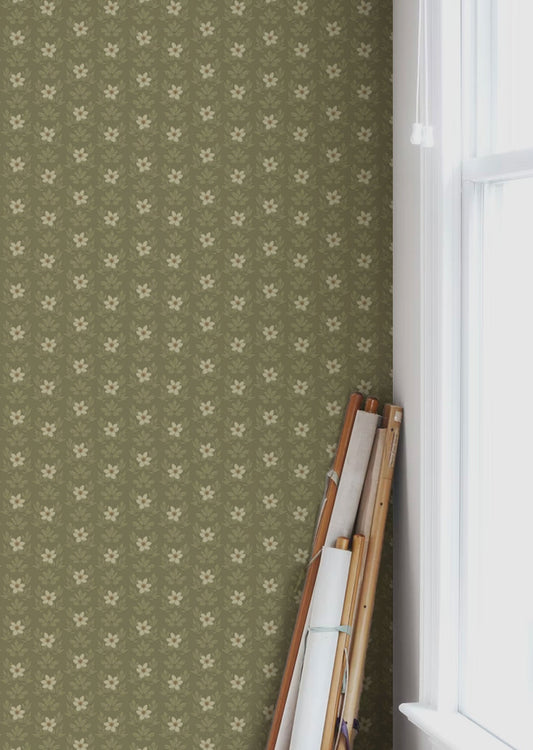 Summer Gray Wallpaper - Wood Anemone - Green