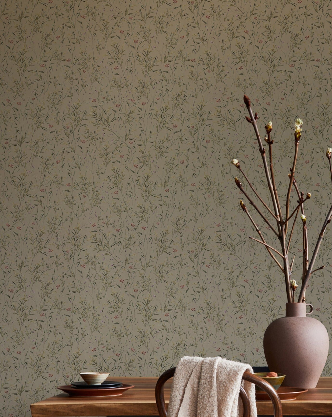 Summer Gray Wallpaper - Spring Meadow - Green
