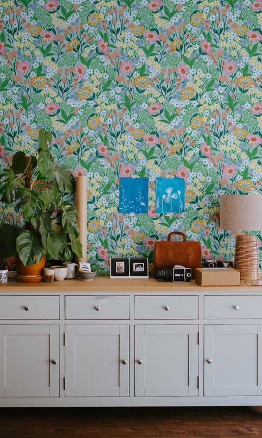 Summer Gray Wallpaper - Lola - Turquoise