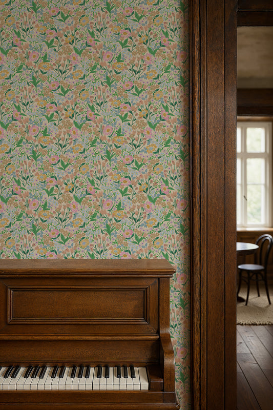 Papier peint gris d'été - Lola, Petit - Fern