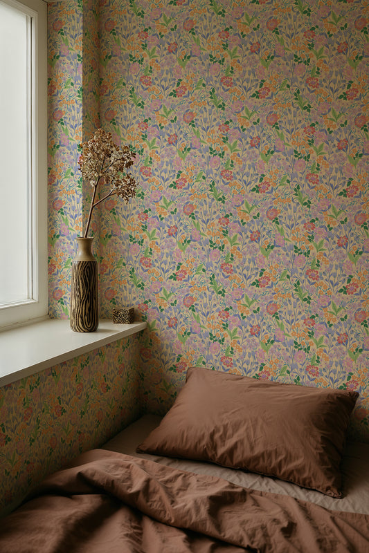Papier peint gris d'été - Lola, Petit - Lilas