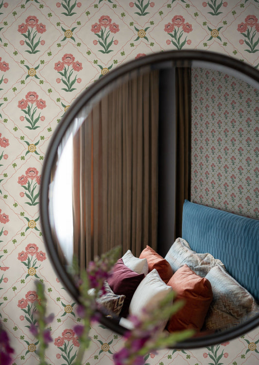 Summer Gray Wallpaper - Floral Trellis - Rose