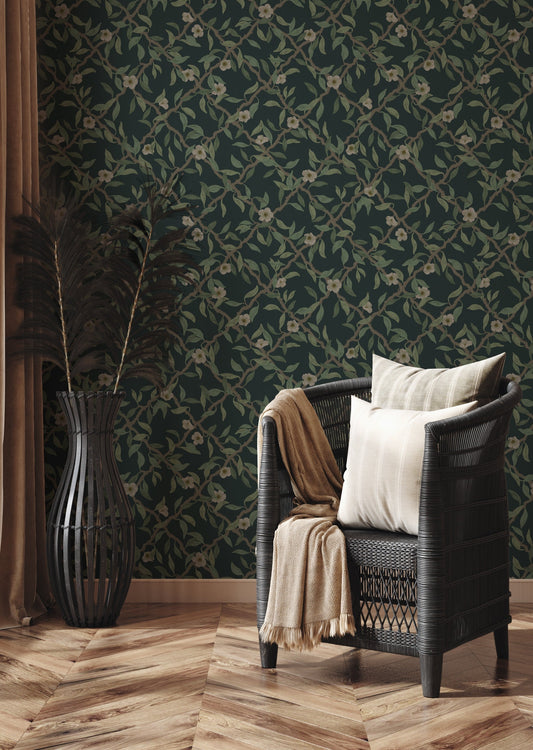 Summer Gray Wallpaper - Espalier - Midnight blue
