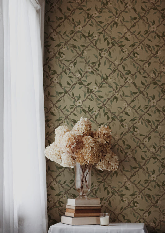 Papier peint gris d'été - Espalier - Vert sauge (VENTE)