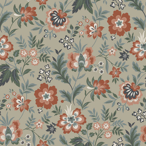 Papier peint Midbec - Mirabelle - Fleurs roses et feuilles