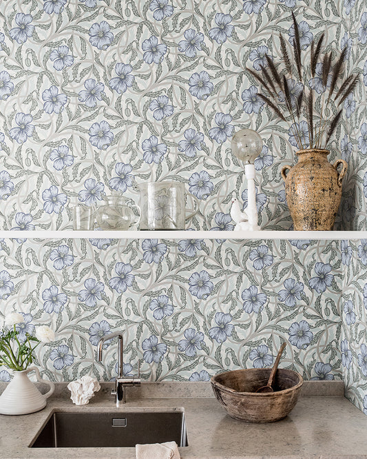 Papier peint Midbec - Coquelicot - Bleu clair 28027