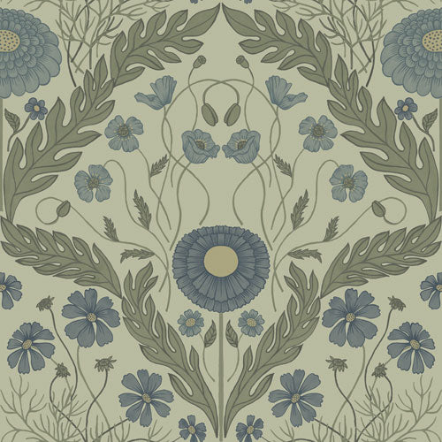 Papier peint Midbec - Marguerite, Fleurs & Feuilles - Vert clair