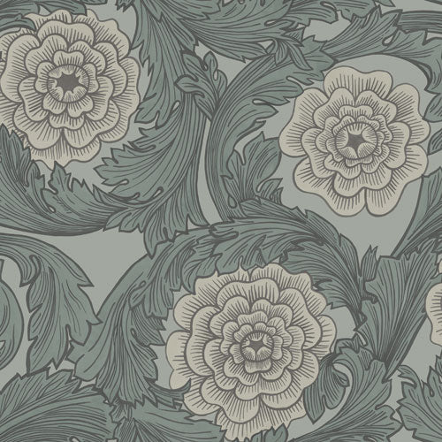 Papier peint Midbec - Fleurs et feuilles - Gris