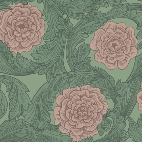Papier peint Midbec - Fleurs et feuilles - Vert et rose