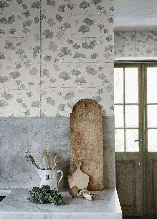 Papier peint Sandberg - Ginkgo vert clair