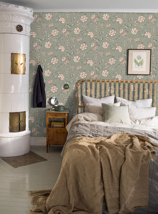 Papier peint Borastapeter - Camille - Vert et Rose