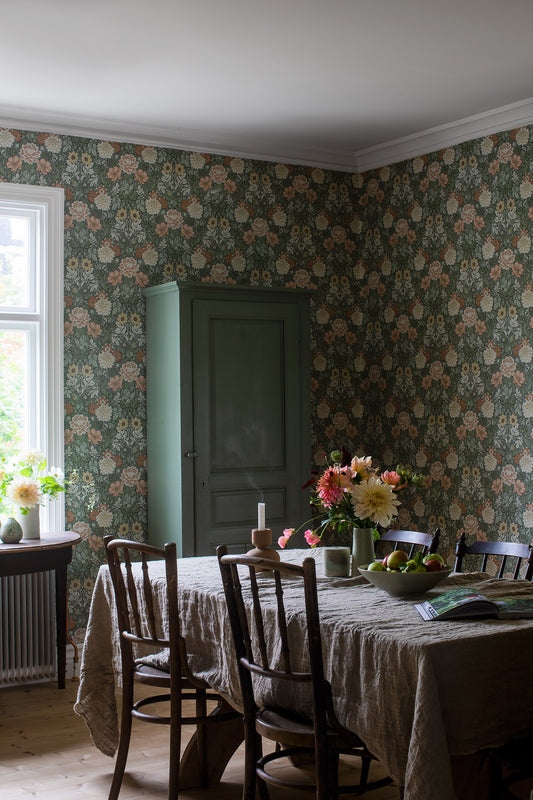 Papier peint Borastapeter - Dahlia Garden 7666 - Vert foncé
