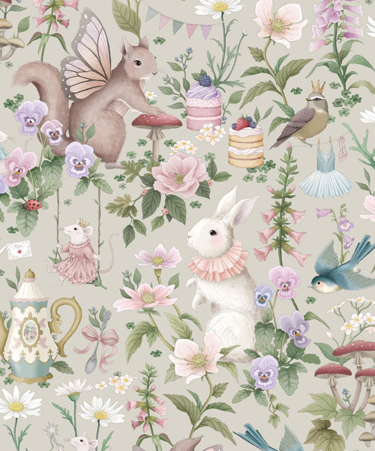 Papier peint pour chambre d'enfant - Garden Party par Fleur Harris - Sauge douce