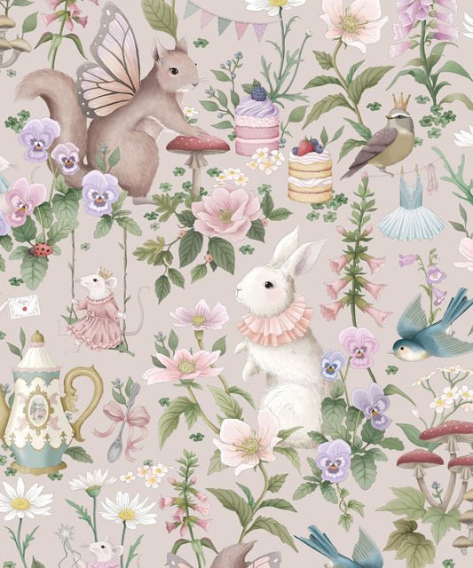 Papier peint pour chambre d'enfant - Garden Party par Fleur Harris - Gris chaud doux