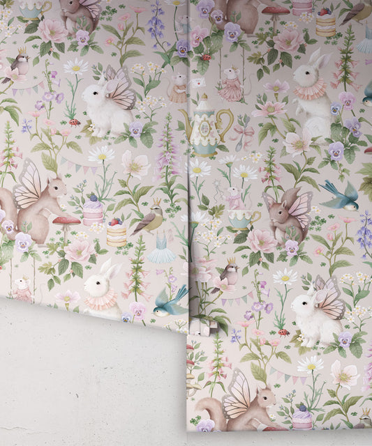 Papier peint pour chambre d'enfant - Garden Party par Fleur Harris - Gris chaud doux