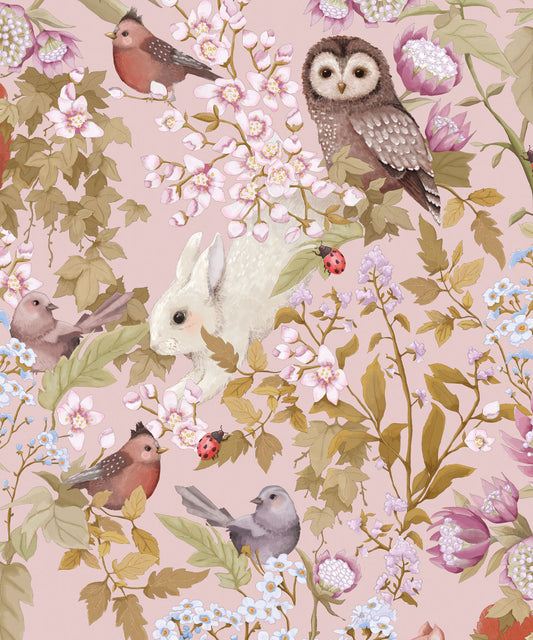 Papier peint - Woodlands par Fleur Harris - Rose tendre