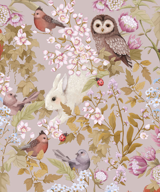 Papier peint - Woodlands par Fleur Harris - Gris Pétale