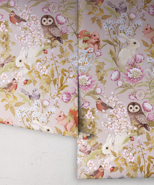 Papier peint - Woodlands par Fleur Harris - Gris Pétale