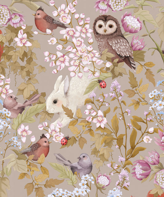 Papier peint pour chambre d'enfant - Woodlands par Fleur Harris - Taupe Gris