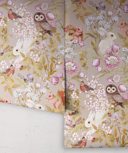 Papier peint pour chambre d'enfant - Woodlands par Fleur Harris - Taupe Gris