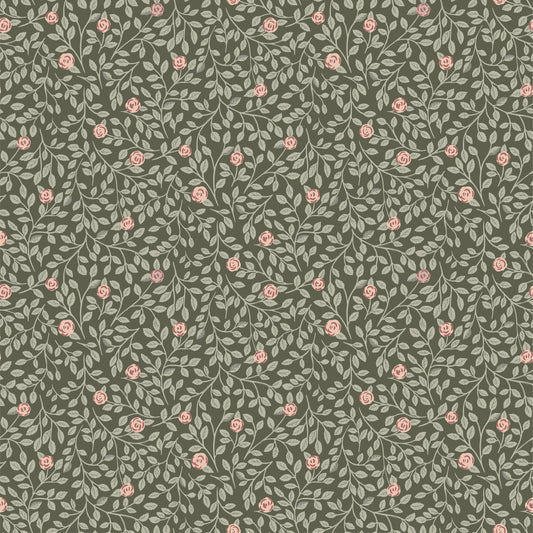 Papier peint gris d'été - Rose grimpante - Vert