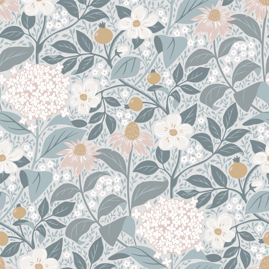 Papier peint floral - Floraison d'été - Bleu