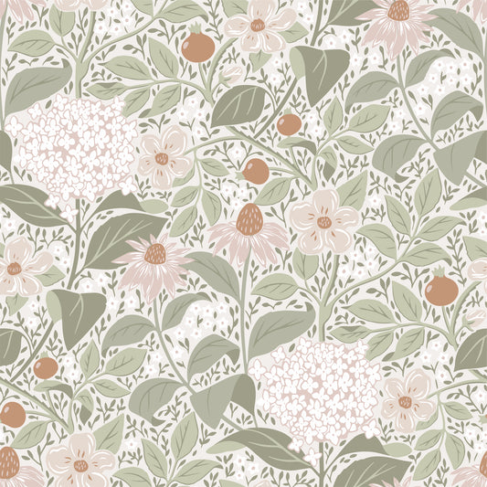 Papier peint floral - Floraison d'été - Vert clair