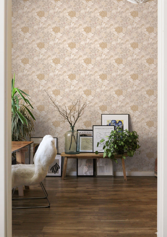 Papier peint floral - Floraison d'été - Beige