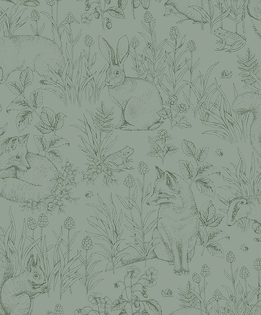 Borastapeter Wallpaper - Forest Friends - Green & Black