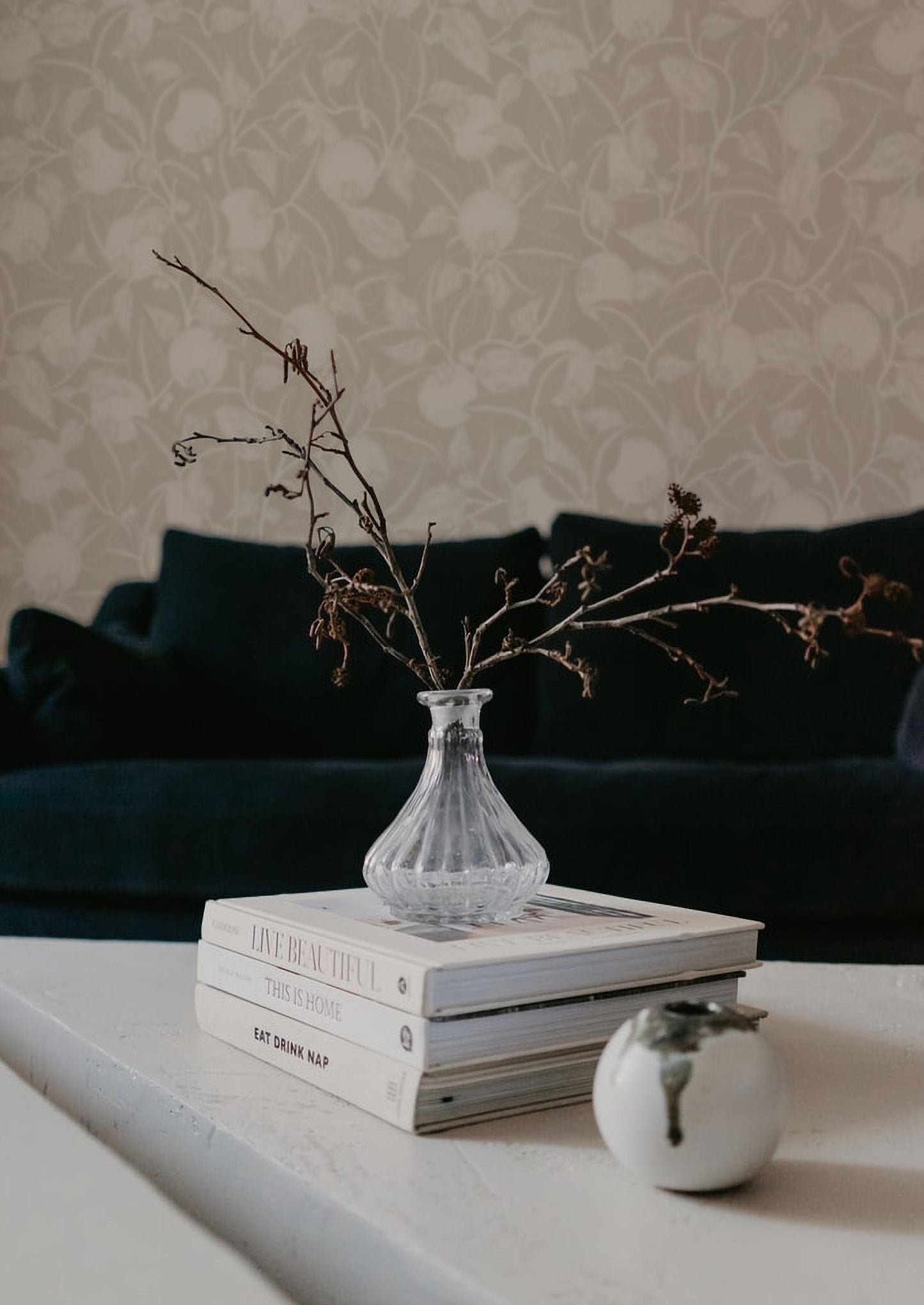 Papier peint floral - Grenade - Beige pierre