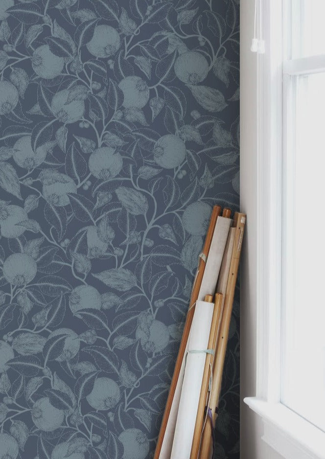 Summer Gray Wallpaper - Pomegranate - French Blue