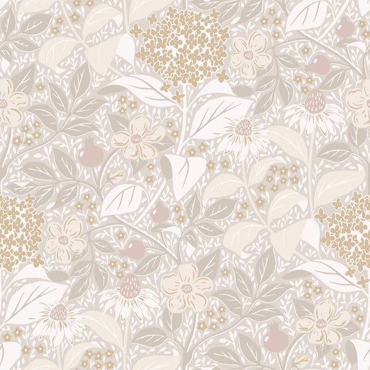 Papier peint floral - Floraison d'été - Beige