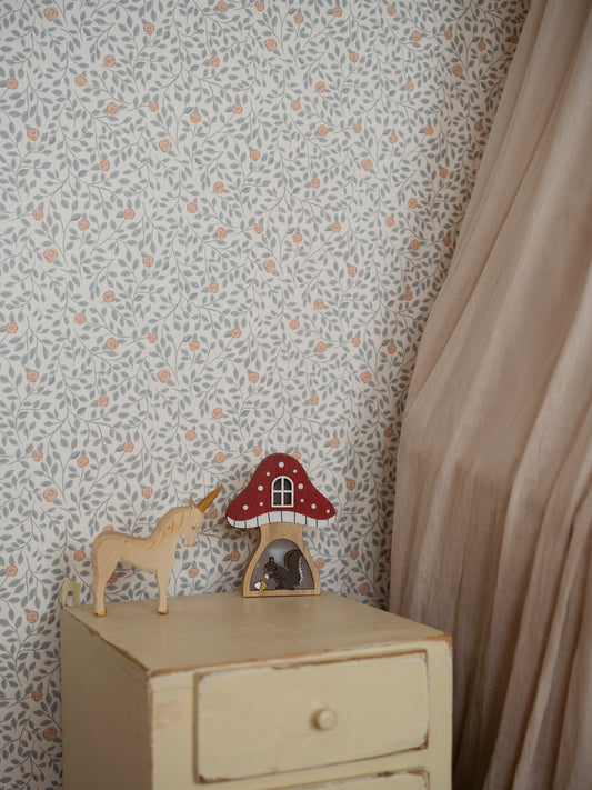 Summer Gray Wallpaper - Climbing Rose - Blue