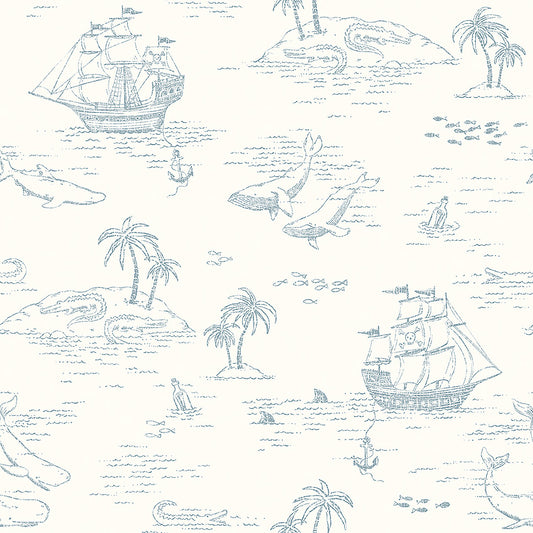 Papier peint Borastapeter - Île au Trésor - Blanc et Bleu