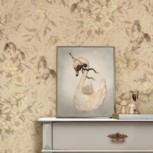 Nursery Wallpaper - Ponies for Hollie - Pale Yellow