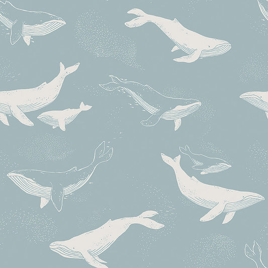 Papier peint Borastapeter - Baleines - Bleu et blanc