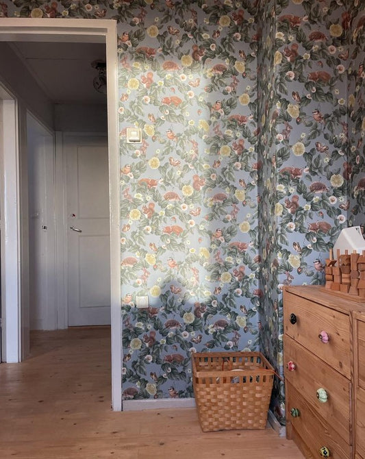 Papier peint pour chambre d'enfant - Berceuse de la forêt - Bleuâtre