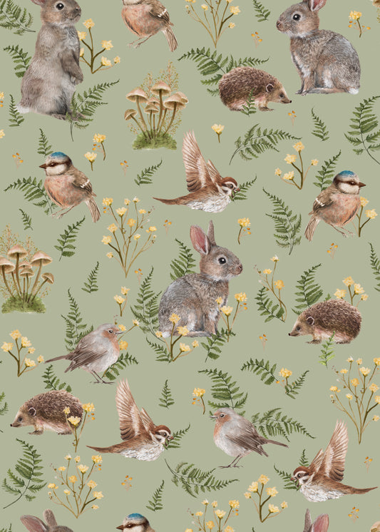 Papier peint pour chambre d'enfant - Oiseaux & Lapins - Peppermint
