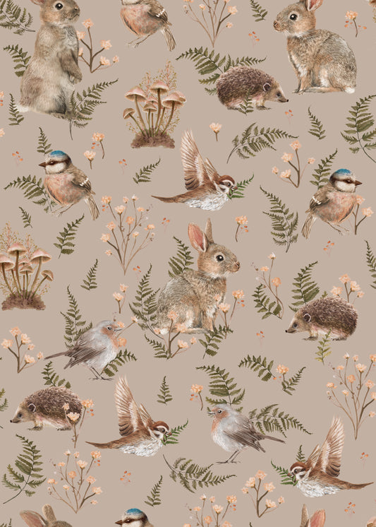 Peel & Stick Wallpaper - Birds & Bunnies - Dusty Rose