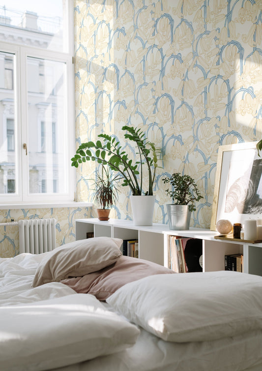 Summer Gray Wallpaper - Bluebells - Cream