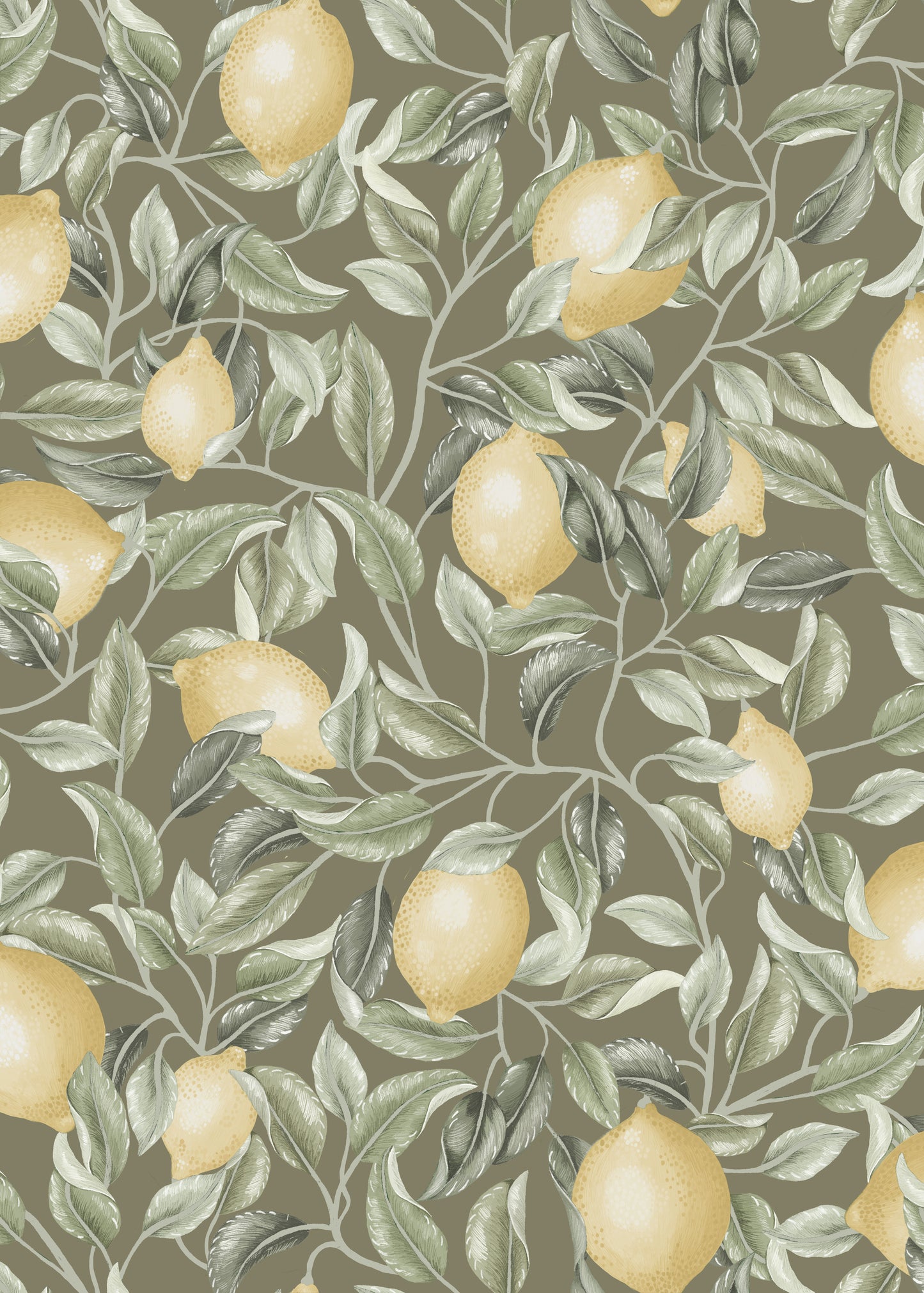 Summer Gray Wallpaper - Lemon Trees - Sage Green