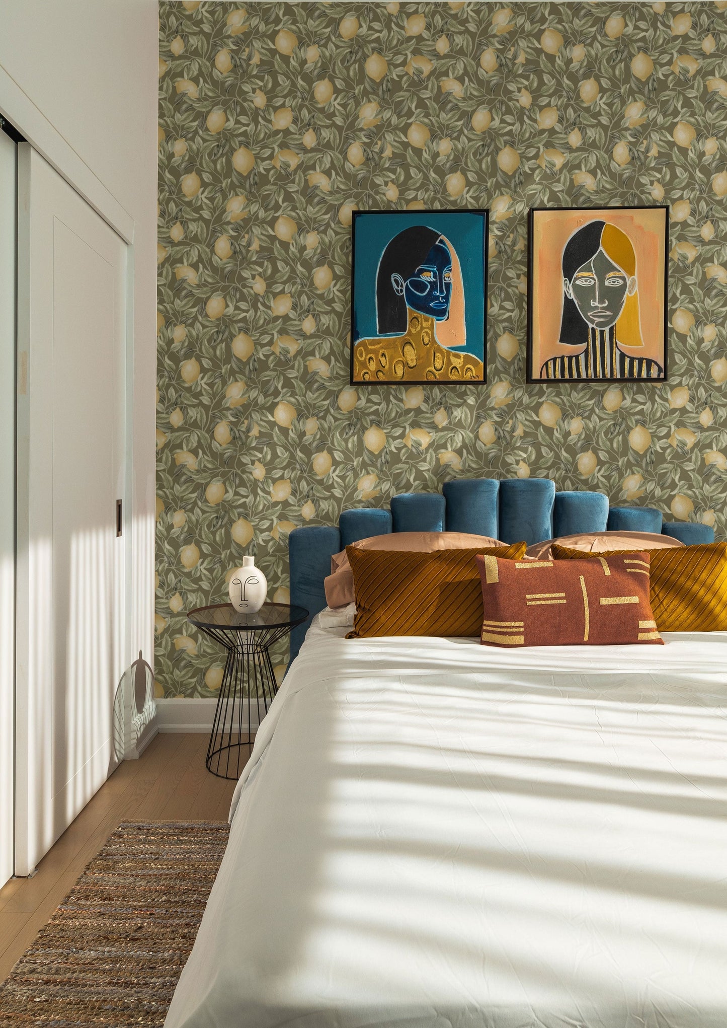 Summer Gray Wallpaper - Lemon Trees - Sage Green
