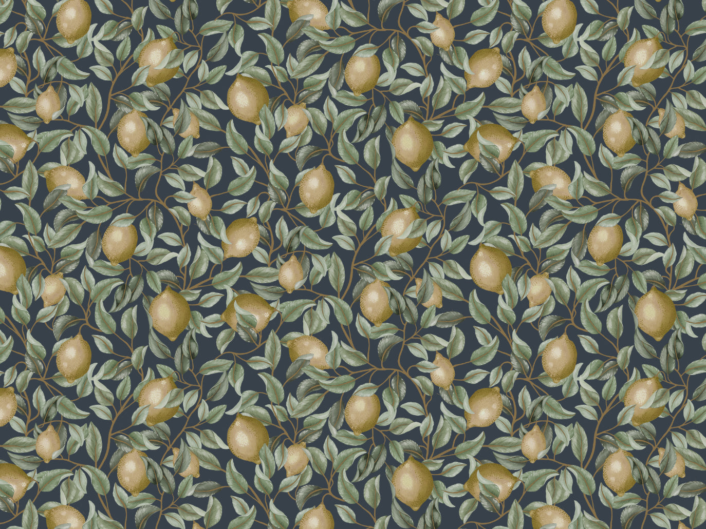 Summer Gray Wallpaper - Lemon Trees - Midnight Blue