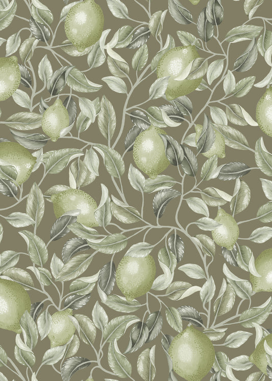 Papier peint Summer Gray - Arbres de citronnier - Vert olive