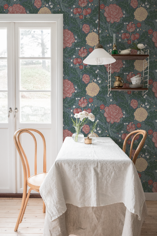 Papier peint Midbec - Camellia - Vert et Rose