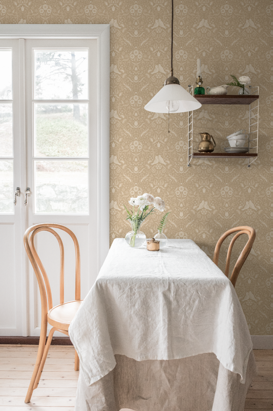 Papier peint Midbec - Oiseaux et Fleurs 'Niki' - Abricot